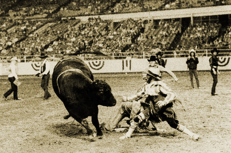 Clown rescues a fallen cowboy