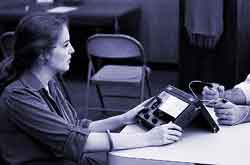 Debbie Jones demonstrates the E-meter
