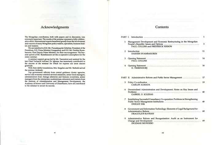 Mongolia Contents page